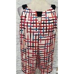 Milano Multicolored Sleeveless Blouse with Detailing at the Neckline Size Large